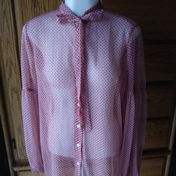 WHO WHAT WEAR Sheer Button Down Blouse with Tie - Picture 9 of 9